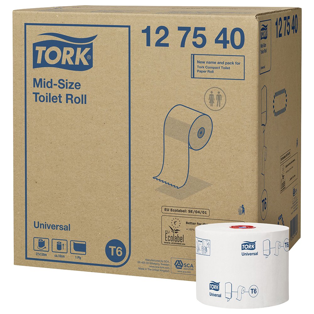 Tork Universal Compact T6 (30 stk.) 1lag hvid 135m (27rl) - Toiletpapir ruller - Renas Facilitystore Aps
